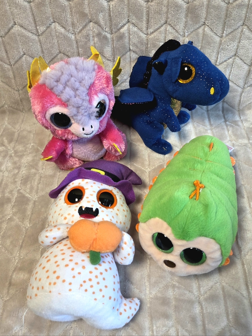 Plush TY Assorted Small Pet Plush Toys Green, Pink, Blue, White